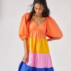 Farm Rio for Anthropologie Tiered Color Block Maxi dress